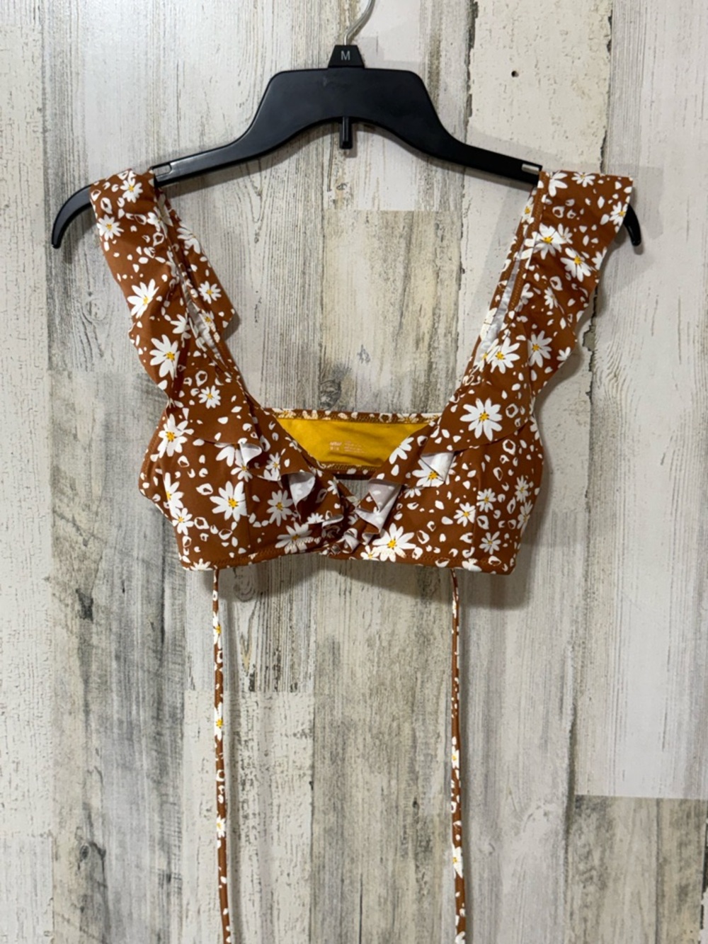 aerie Brown Daisy Ruffle Wrap Tie Bikini Top